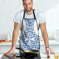 Malta Apron with Blue White Tile Design and Maltese Cross Pattern - Wonder Print Shop