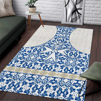 Malta Area Rug with Blue White Tile Design and Maltese Cross Pattern - Wonder Print Shop