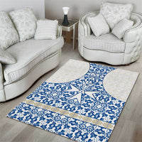 Malta Area Rug with Blue White Tile Design and Maltese Cross Pattern - Wonder Print Shop
