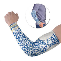 Malta Arm Sleeves with Blue White Tile Design and Maltese Cross Pattern - Wonder Print Shop