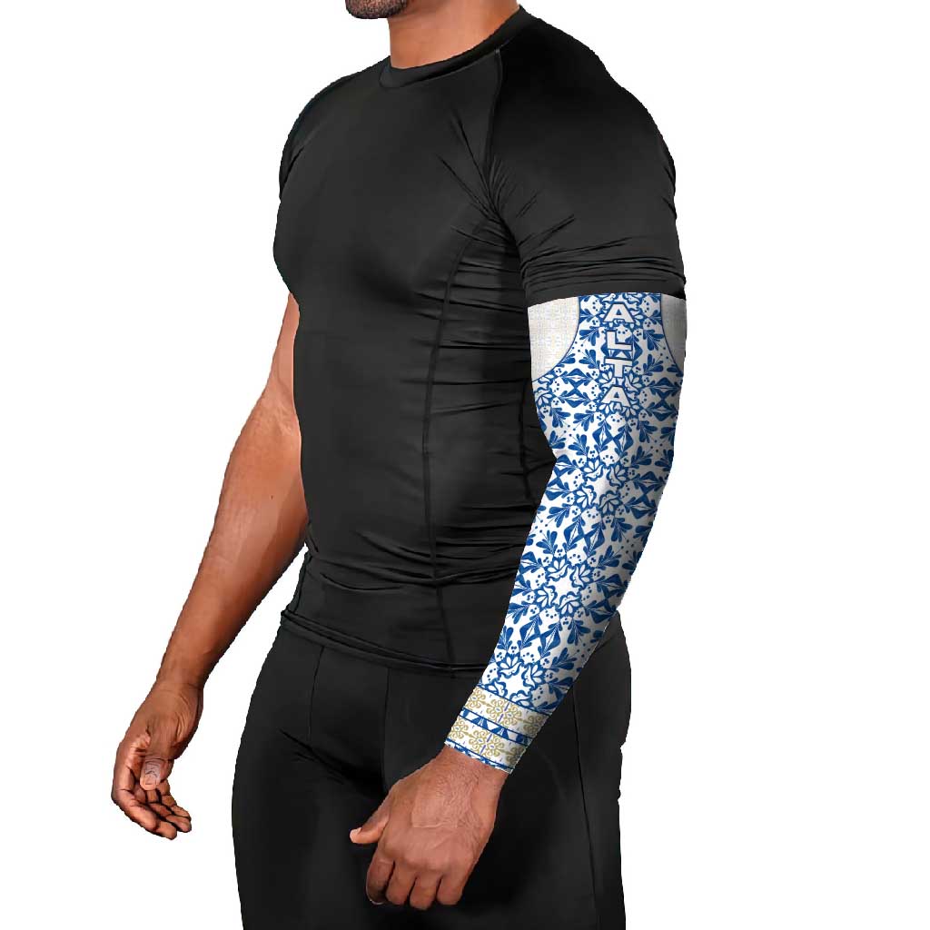 Malta Arm Sleeves with Blue White Tile Design and Maltese Cross Pattern - Wonder Print Shop