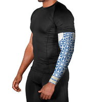 Malta Arm Sleeves with Blue White Tile Design and Maltese Cross Pattern - Wonder Print Shop