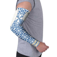 Malta Arm Sleeves with Blue White Tile Design and Maltese Cross Pattern - Wonder Print Shop