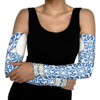 Malta Arm Sleeves with Blue White Tile Design and Maltese Cross Pattern - Wonder Print Shop