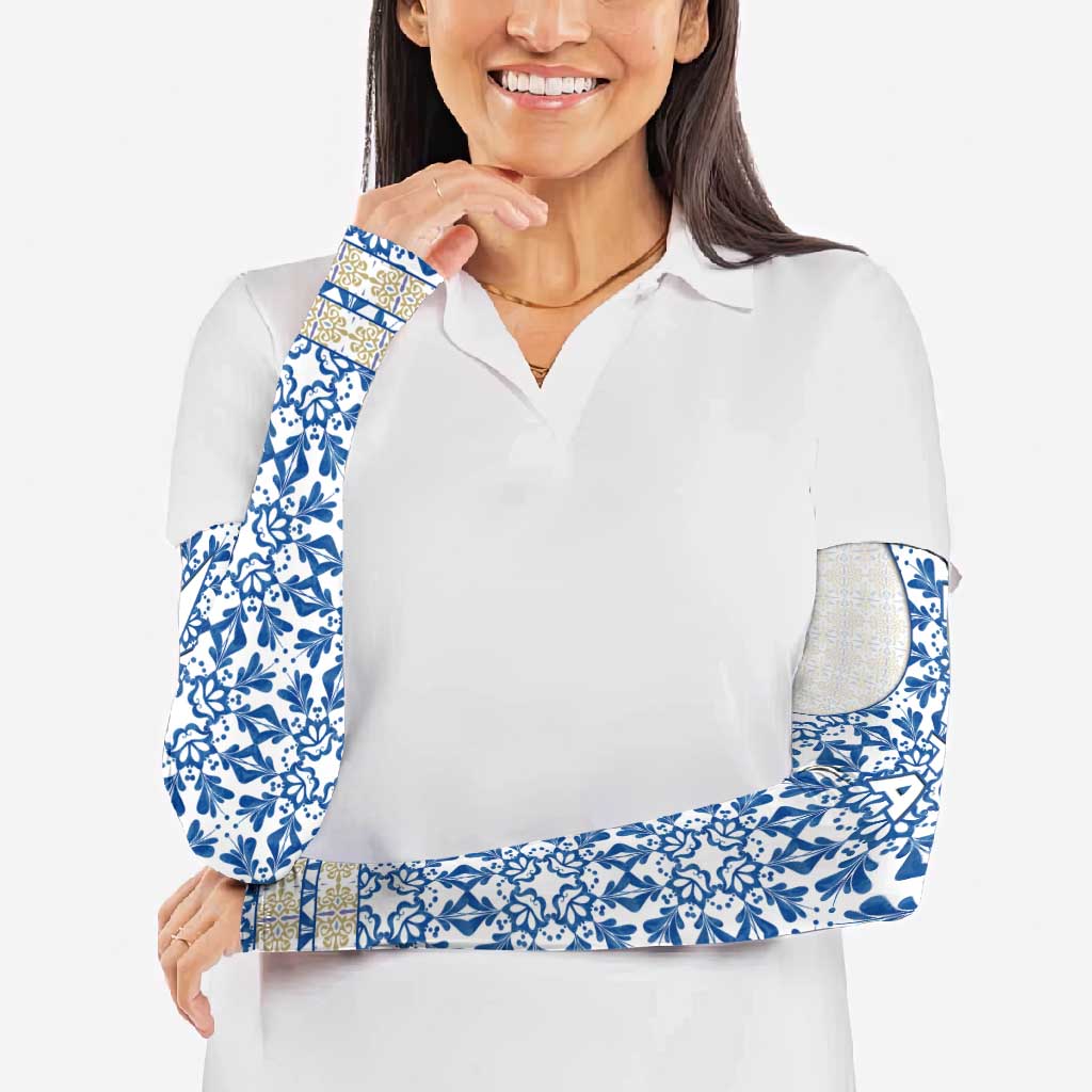 Malta Arm Sleeves with Blue White Tile Design and Maltese Cross Pattern - Wonder Print Shop