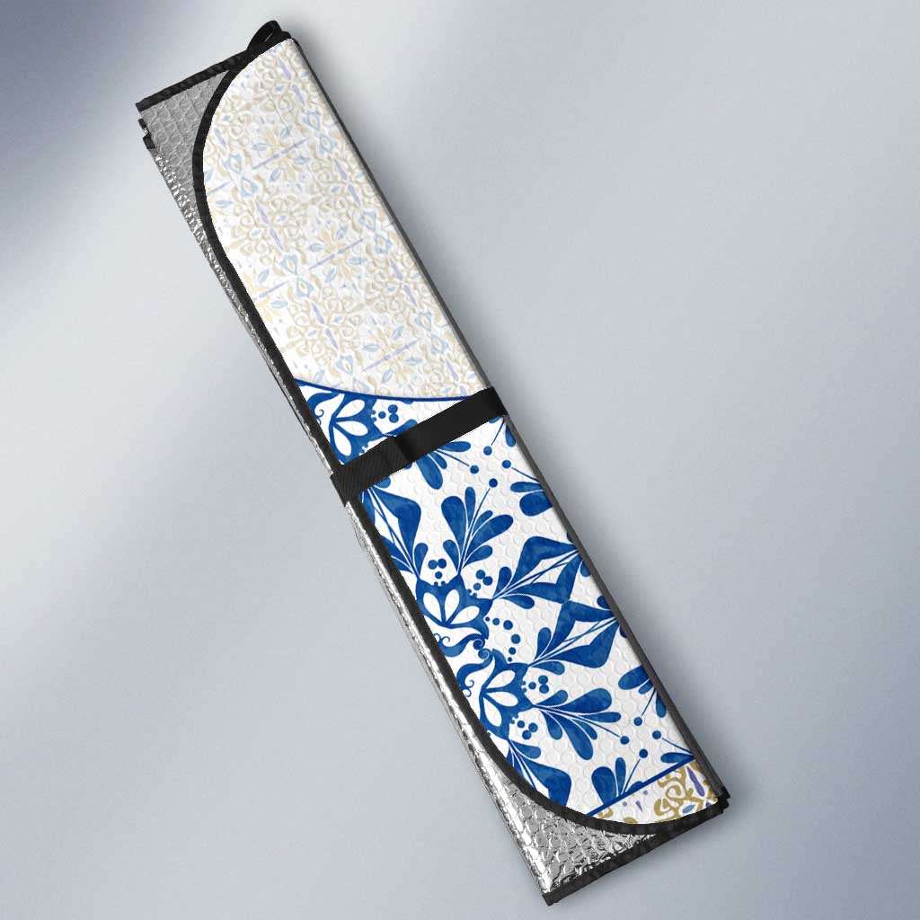 Malta Auto Sun Shade with Blue White Tile Design and Maltese Cross Pattern - Wonder Print Shop