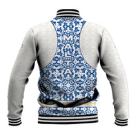 Malta Baseball Jacket with Blue White Tile Design and Maltese Cross Pattern - Wonder Print Shop