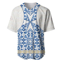 Malta Baseball Jersey with Blue White Tile Design and Maltese Cross Pattern - Wonder Print Shop