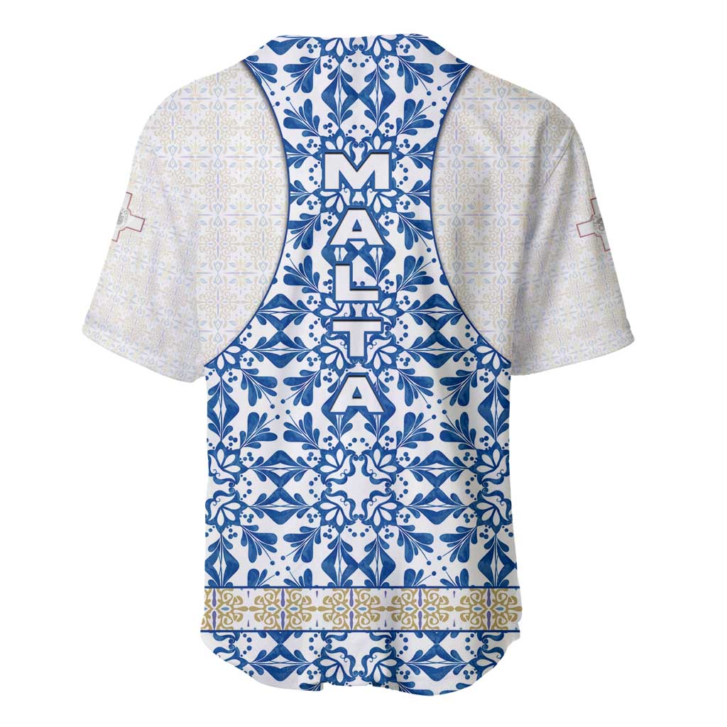 Malta Baseball Jersey with Blue White Tile Design and Maltese Cross Pattern - Wonder Print Shop