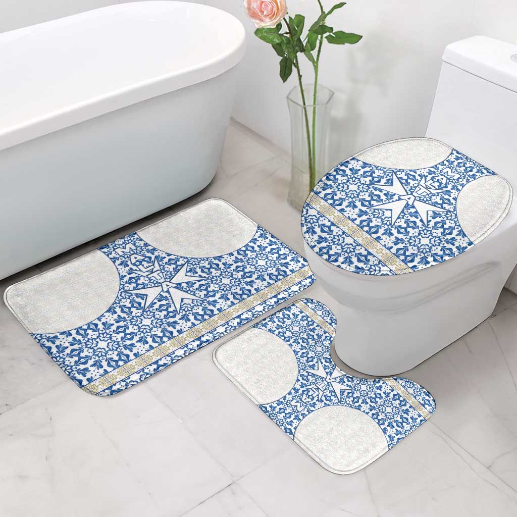 Malta Bathroom Set with Blue White Tile Design and Maltese Cross Pattern - Wonder Print Shop
