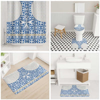 Malta Bathroom Set with Blue White Tile Design and Maltese Cross Pattern - Wonder Print Shop