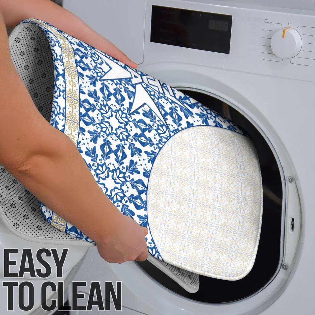 Malta Bathroom Set with Blue White Tile Design and Maltese Cross Pattern - Wonder Print Shop