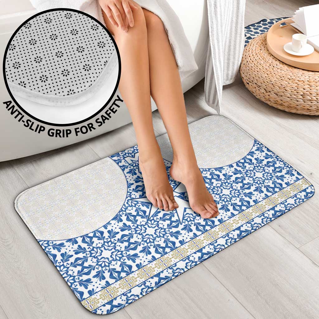 Malta Bathroom Set with Blue White Tile Design and Maltese Cross Pattern - Wonder Print Shop