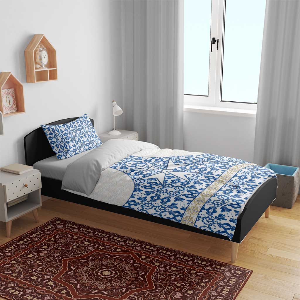 Malta Bedding Set with Blue White Tile Design and Maltese Cross Pattern - Wonder Print Shop