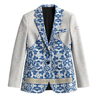 Malta Blazer with Blue White Tile Design and Maltese Cross Pattern - Wonder Print Shop