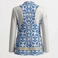 Malta Blazer with Blue White Tile Design and Maltese Cross Pattern - Wonder Print Shop