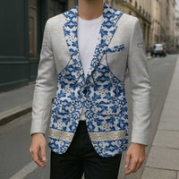 Malta Blazer with Blue White Tile Design and Maltese Cross Pattern - Wonder Print Shop