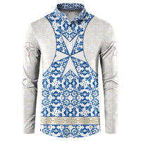 Malta Button Sweatshirt with Blue White Tile Design and Maltese Cross Pattern - Wonder Print Shop
