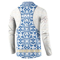 Malta Button Sweatshirt with Blue White Tile Design and Maltese Cross Pattern - Wonder Print Shop
