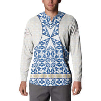 Malta Button Sweatshirt with Blue White Tile Design and Maltese Cross Pattern - Wonder Print Shop
