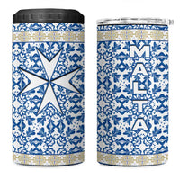 Malta 4 in 1 Can Cooler Tumbler with Blue White Tile Design and Maltese Cross Pattern - Wonder Print Shop