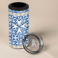 Malta 4 in 1 Can Cooler Tumbler with Blue White Tile Design and Maltese Cross Pattern - Wonder Print Shop