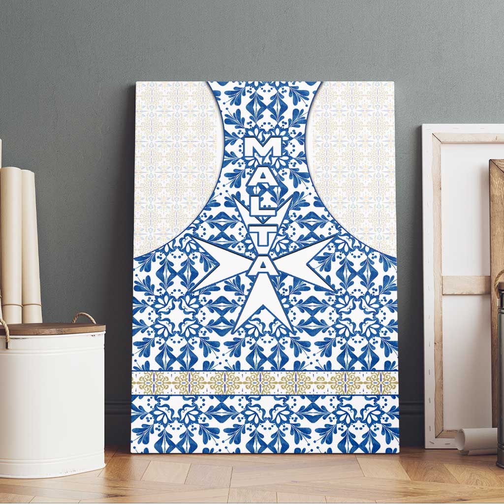 Malta Canvas Wall Art with Blue White Tile Design and Maltese Cross Pattern - Wonder Print Shop