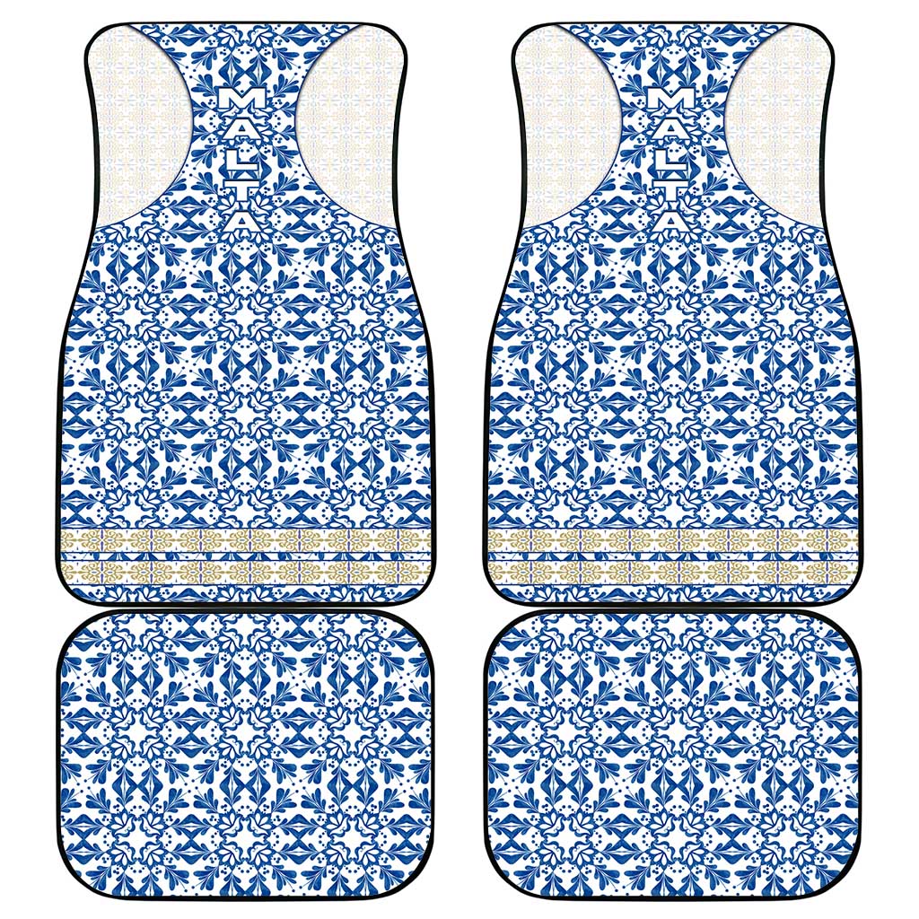 Malta Car Mats with Blue White Tile Design and Maltese Cross Pattern - Wonder Print Shop