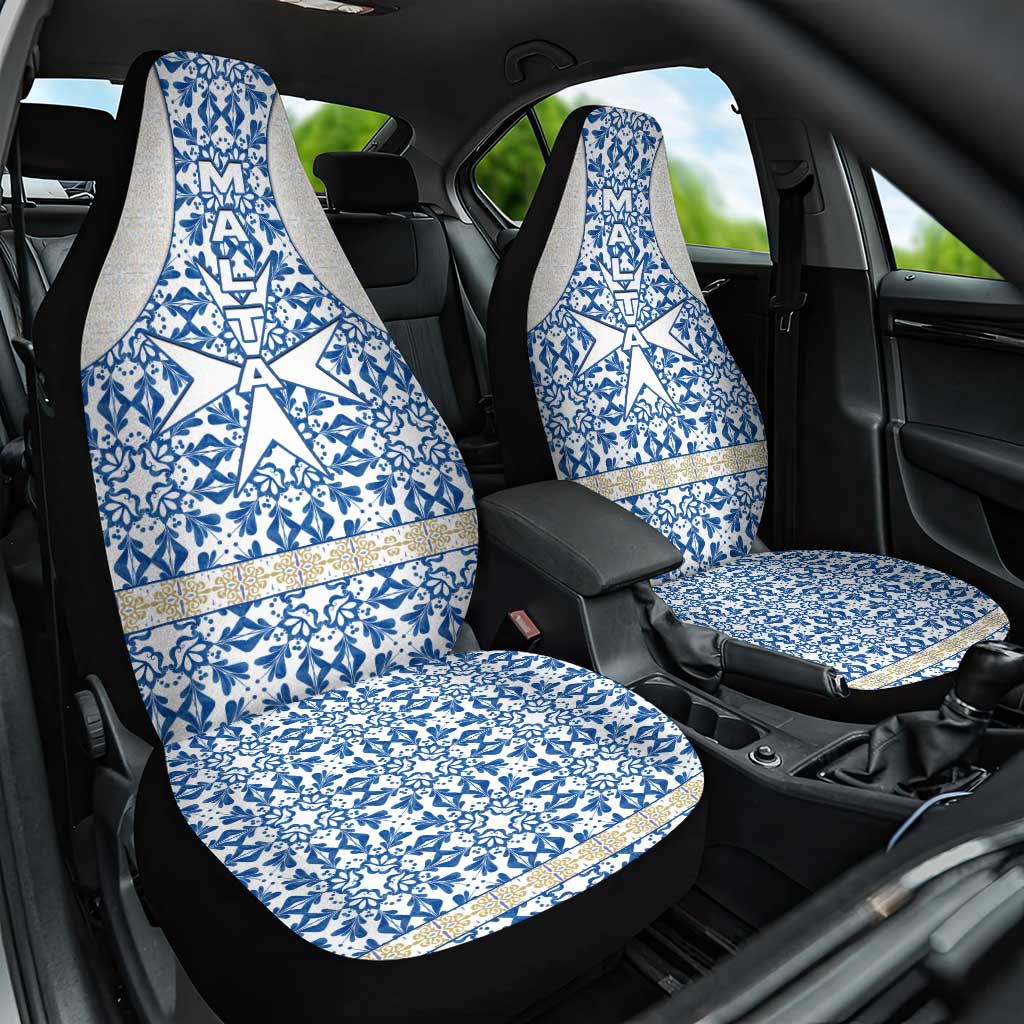 Malta Car Seat Cover with Blue White Tile Design and Maltese Cross Pattern - Wonder Print Shop