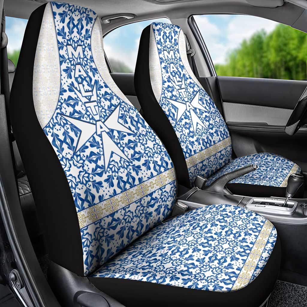 Malta Car Seat Cover with Blue White Tile Design and Maltese Cross Pattern - Wonder Print Shop