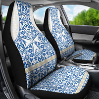 Malta Car Seat Cover with Blue White Tile Design and Maltese Cross Pattern - Wonder Print Shop