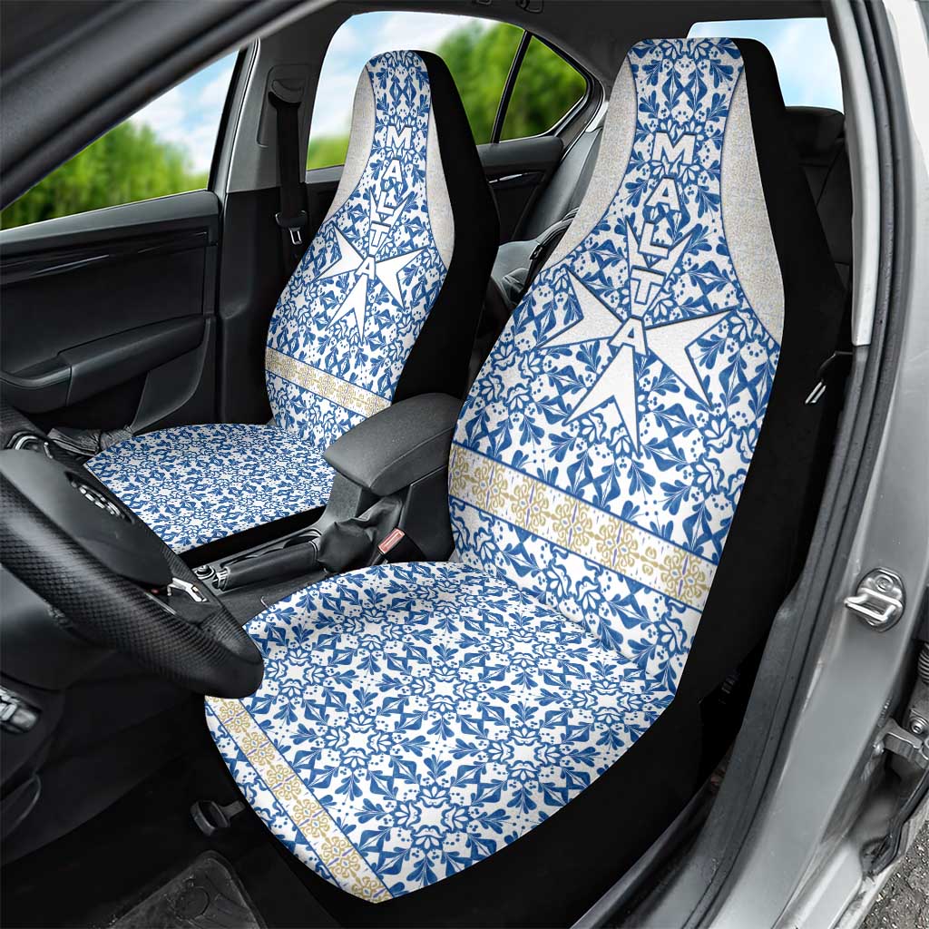 Malta Car Seat Cover with Blue White Tile Design and Maltese Cross Pattern - Wonder Print Shop