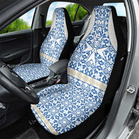 Malta Car Seat Cover with Blue White Tile Design and Maltese Cross Pattern - Wonder Print Shop