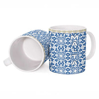 Malta Ceramic Mug with Blue White Tile Design and Maltese Cross Pattern - Wonder Print Shop