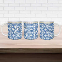 Malta Ceramic Mug with Blue White Tile Design and Maltese Cross Pattern - Wonder Print Shop