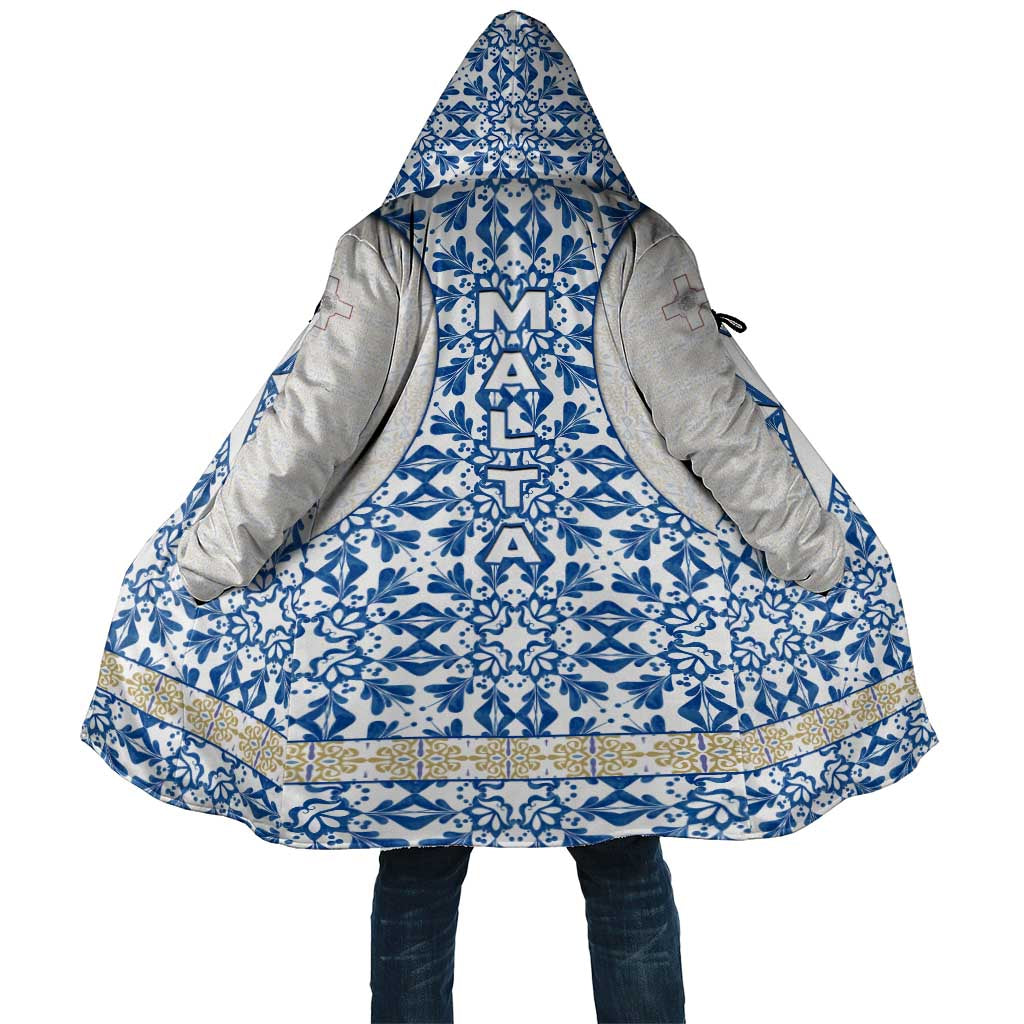 Malta Cloak with Blue White Tile Design and Maltese Cross Pattern - Wonder Print Shop