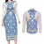 Malta Couples Matching Long Sleeve Bodycon Dress and Long Sleeve Button Shirt with Blue White Tile Design and Maltese Cross Pattern - Wonder Print Shop