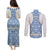 Malta Couples Matching Puletasi and Long Sleeve Button Shirt with Blue White Tile Design and Maltese Cross Pattern - Wonder Print Shop