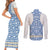 Malta Couples Matching Short Sleeve Bodycon Dress and Long Sleeve Button Shirt with Blue White Tile Design and Maltese Cross Pattern - Wonder Print Shop