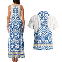 Malta Couples Matching Tank Maxi Dress and Hawaiian Shirt with Blue White Tile Design and Maltese Cross Pattern - Wonder Print Shop