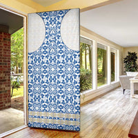 Malta Door Cover with Blue White Tile Design and Maltese Cross Pattern - Wonder Print Shop
