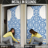 Malta Door Cover with Blue White Tile Design and Maltese Cross Pattern - Wonder Print Shop