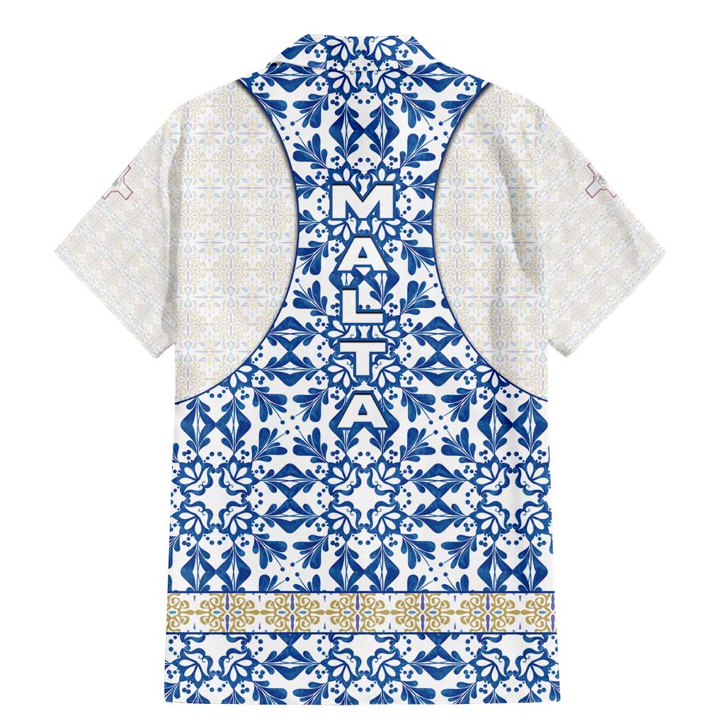 Malta Family Matching Mermaid Dress and Hawaiian Shirt with Blue White Tile Design and Maltese Cross Pattern - Wonder Print Shop