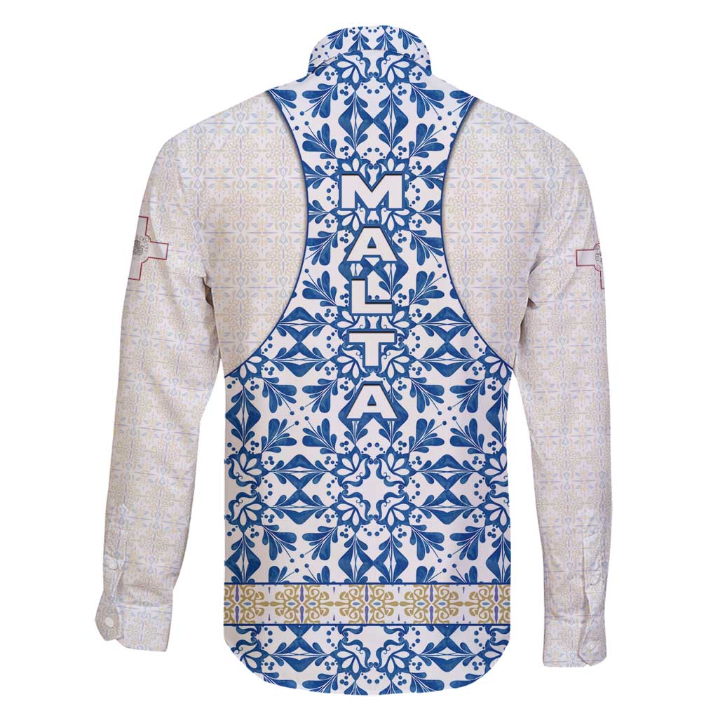 Malta Family Matching Mermaid Dress and Hawaiian Shirt with Blue White Tile Design and Maltese Cross Pattern - Wonder Print Shop