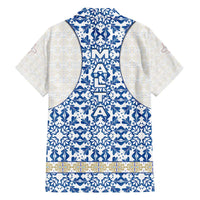Malta Family Matching Off The Shoulder Long Sleeve Dress and Hawaiian Shirt with Blue White Tile Design and Maltese Cross Pattern - Wonder Print Shop