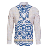 Malta Family Matching Off The Shoulder Long Sleeve Dress and Hawaiian Shirt with Blue White Tile Design and Maltese Cross Pattern - Wonder Print Shop