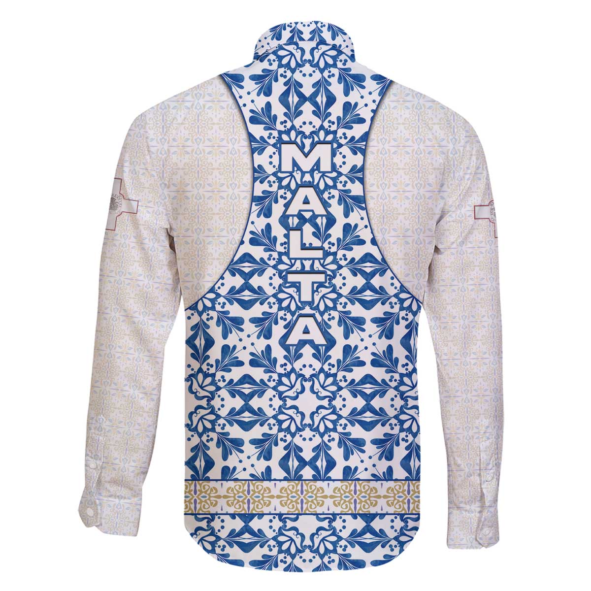 Malta Family Matching Off The Shoulder Long Sleeve Dress and Hawaiian Shirt with Blue White Tile Design and Maltese Cross Pattern - Wonder Print Shop