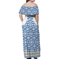Malta Family Matching Off Shoulder Maxi Dress and Hawaiian Shirt with Blue White Tile Design and Maltese Cross Pattern - Wonder Print Shop