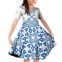 Malta Family Matching Off Shoulder Short Dress and Hawaiian Shirt with Blue White Tile Design and Maltese Cross Pattern - Wonder Print Shop