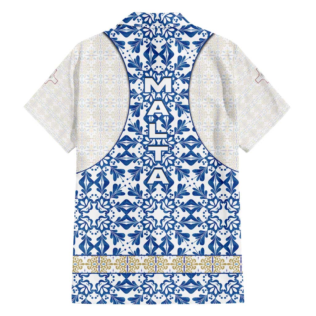 Malta Family Matching Off Shoulder Short Dress and Hawaiian Shirt with Blue White Tile Design and Maltese Cross Pattern - Wonder Print Shop